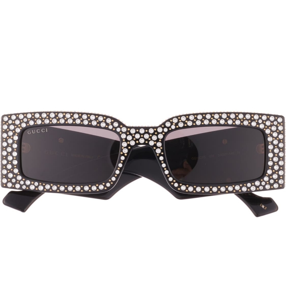 Gucci Designer Rhinstone Diamonds Rectangular Black New Sunglasses - Picture 7 of 14